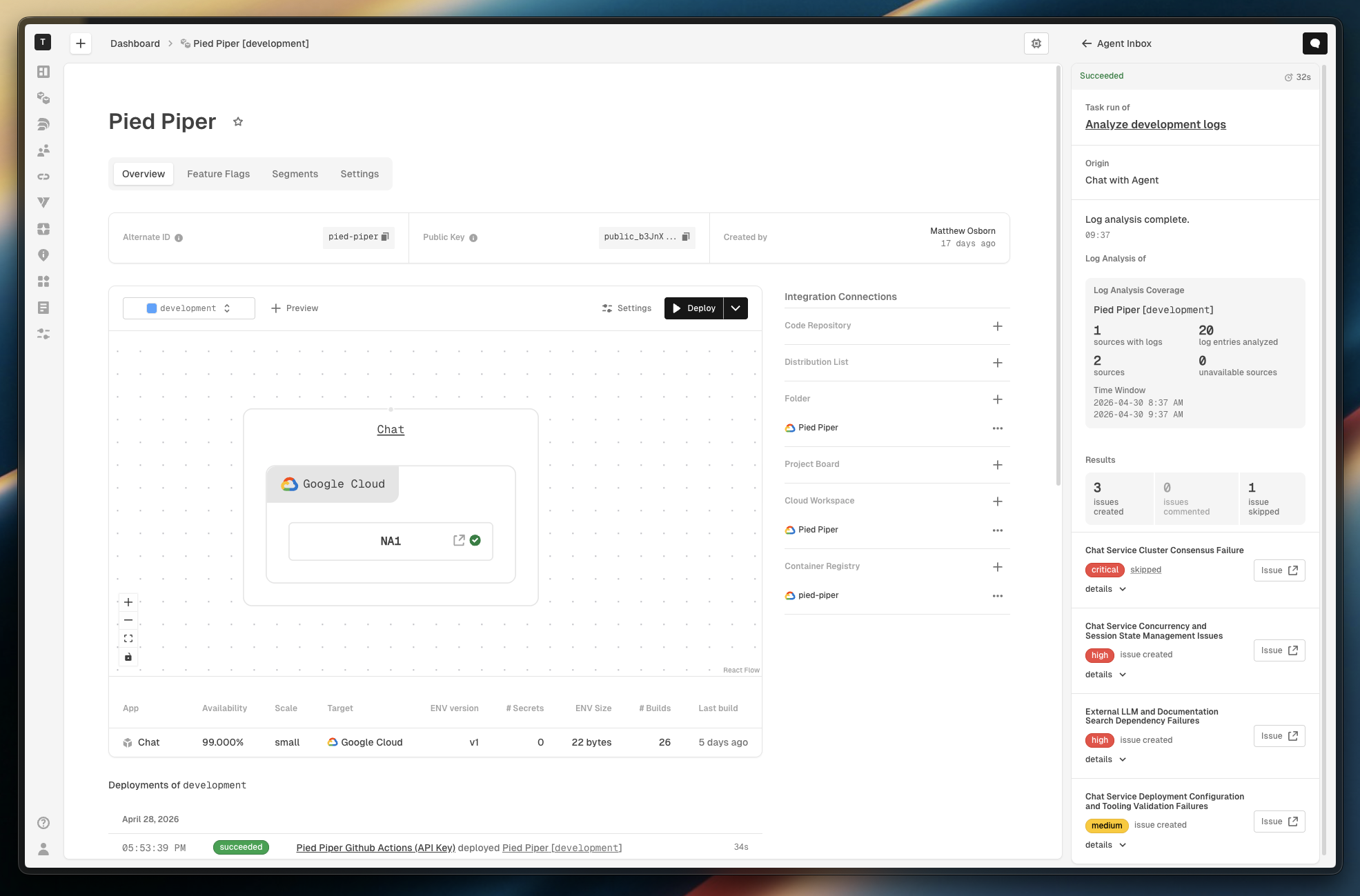 Log Analysis Agent Task in the Hyphen App