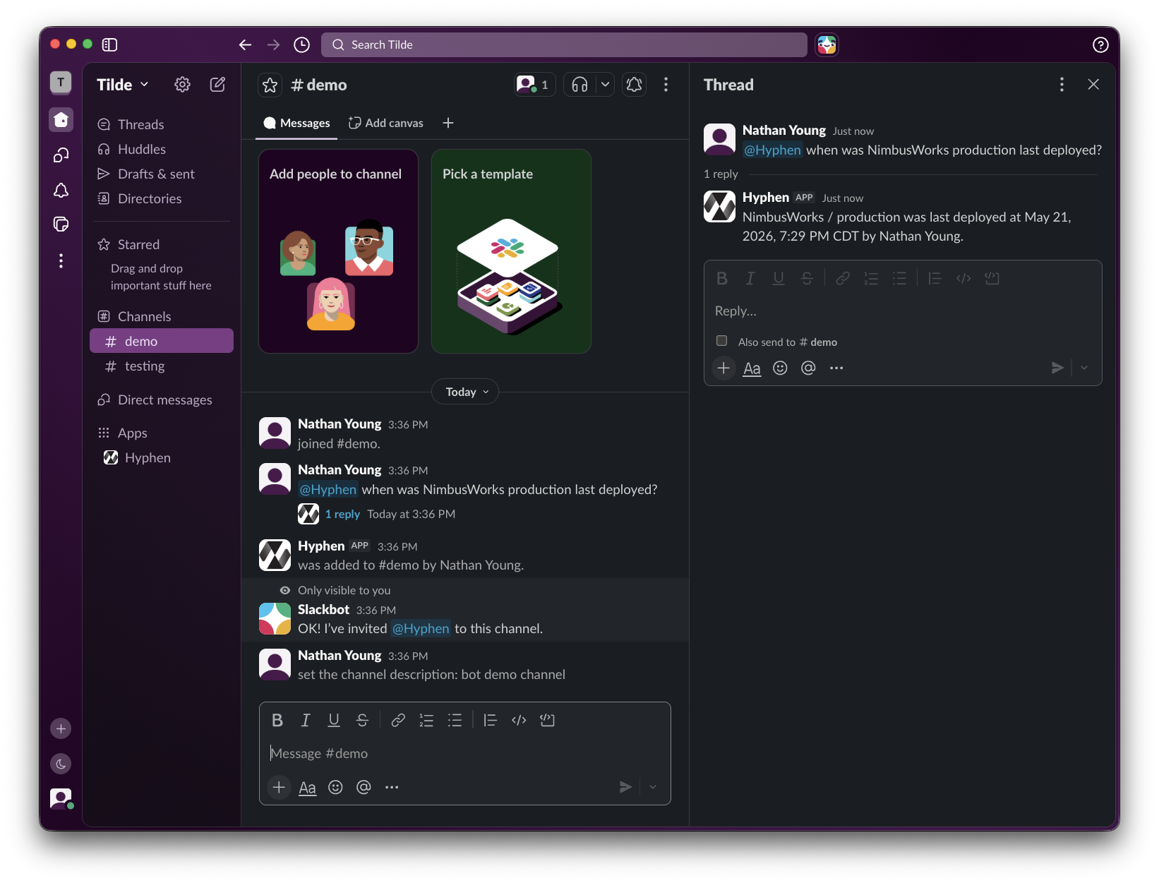 Hyphen Bot in Slack