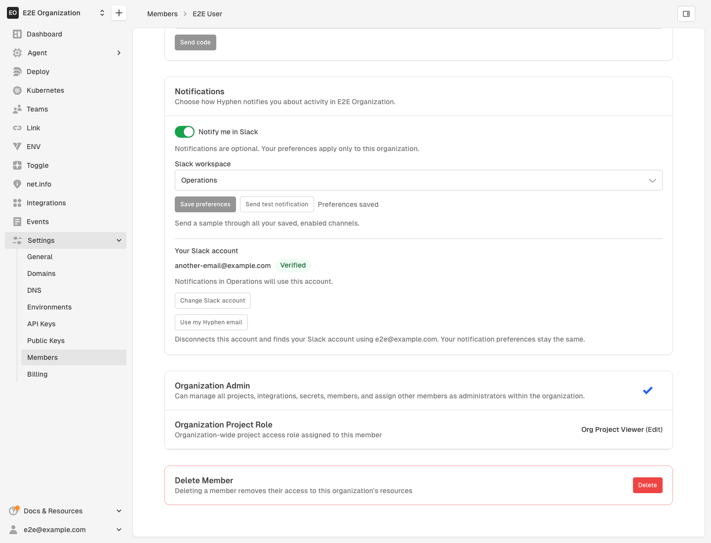 The Notifications card on a member profile page