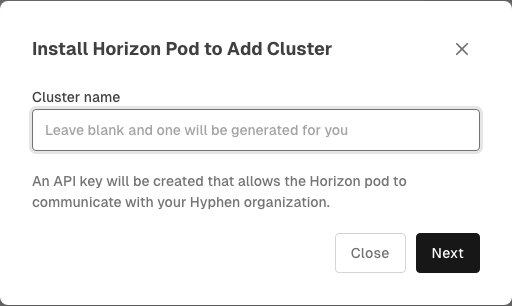Add Kubernetes cluster modal