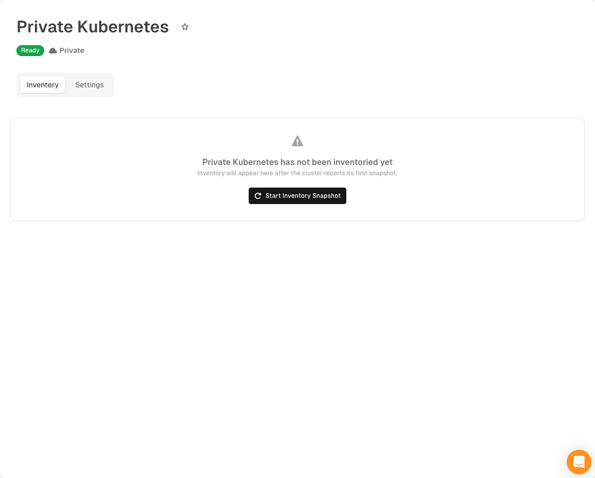 Start the first Kubernetes inventory snapshot